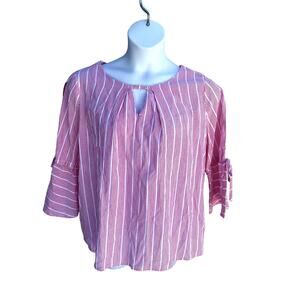 RAFAELLA, SIZE L, 3/4 SLEEVE, PINK AND WHITE STRIPED TOP